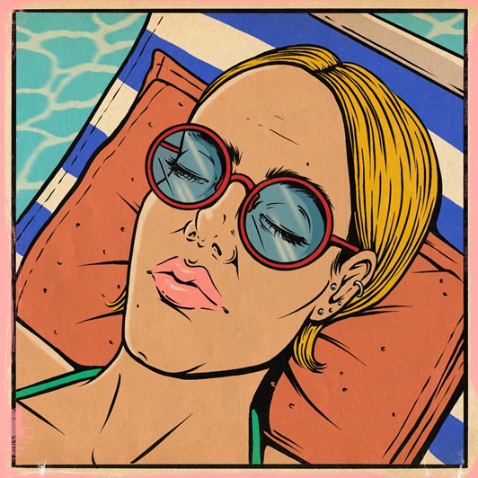 Animated GIF of woman lounging at poolside