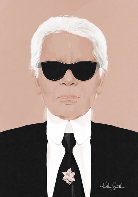 Modeillustration von Kelly Smith für Chanel Illustrated: elegante Darstellung ikonischer Chanel-Silhouetten mit feinen Texturen und künstlerischer Interpretation.