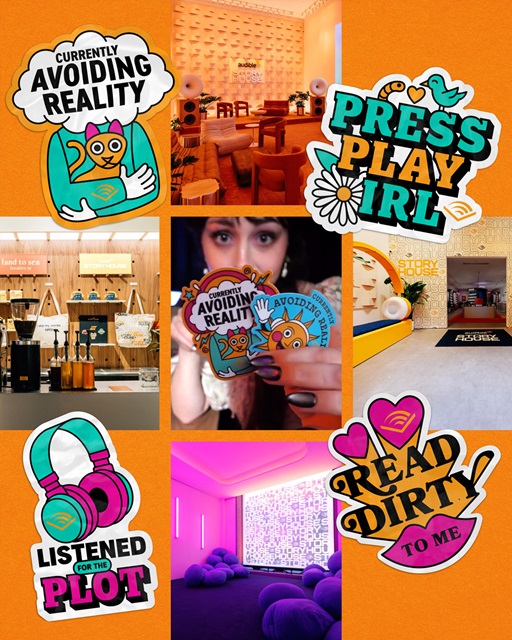 Illustrierte Kollektion von Season of Victory für ein Audible-Pop-up mit buchinspirierten Designs, Romantasy-Elementen und immersiven Erlebnisbereichen für Hörbuchfans.