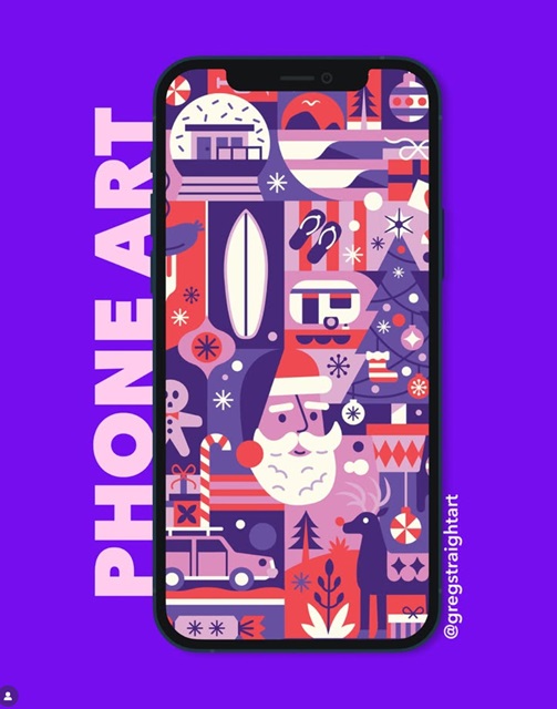 Festliche Illustration von Greg für SPARK Neuseeland: kräftige Formen, Muster und weihnachtliche Details, inspiriert von Strand und Natur Aotearoas – ergänzt durch ein lebendiges Social-Media-Reel.